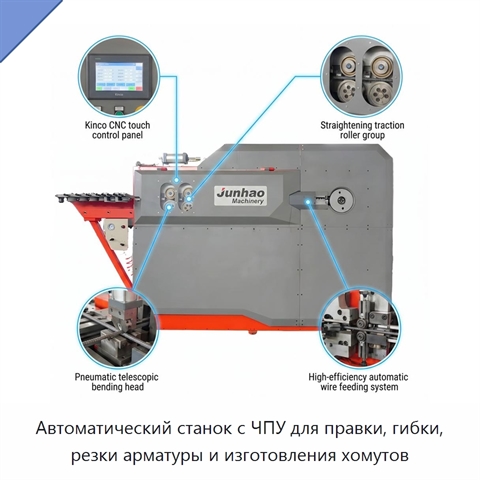 Автоматический станок с ЧПУ для правки, гибки, резки арматуры и изготовления хомутов