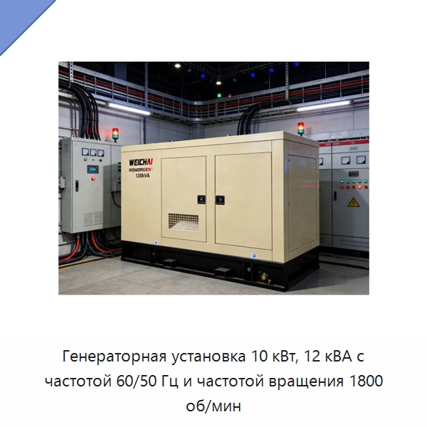 Генераторная установка 10 кВт, 12 кВА с частотой 60/50 Гц и частотой вращения 1800 об/мин — Дизельные генераторы