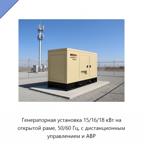 Генераторная установка 15/16/18 кВт на открытой раме, 50/60 Гц, с дистанционным управлением и АВР