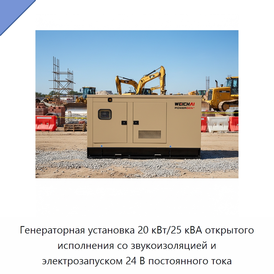 Генераторная установка 20 кВт/25 кВА открытого исполнения со звукоизоляцией и электрозапуском 24 В постоянного тока — Дизельные генераторы