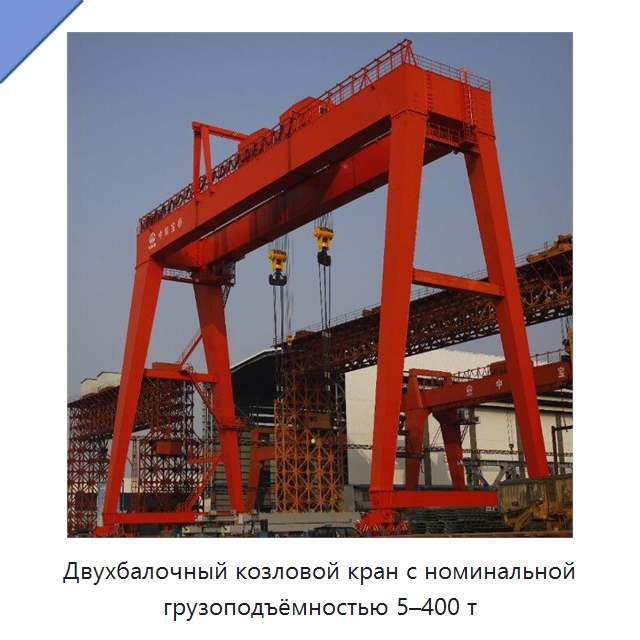 Двухбалочный козловой кран с номинальной грузоподъёмностью 5–400 т — Краны