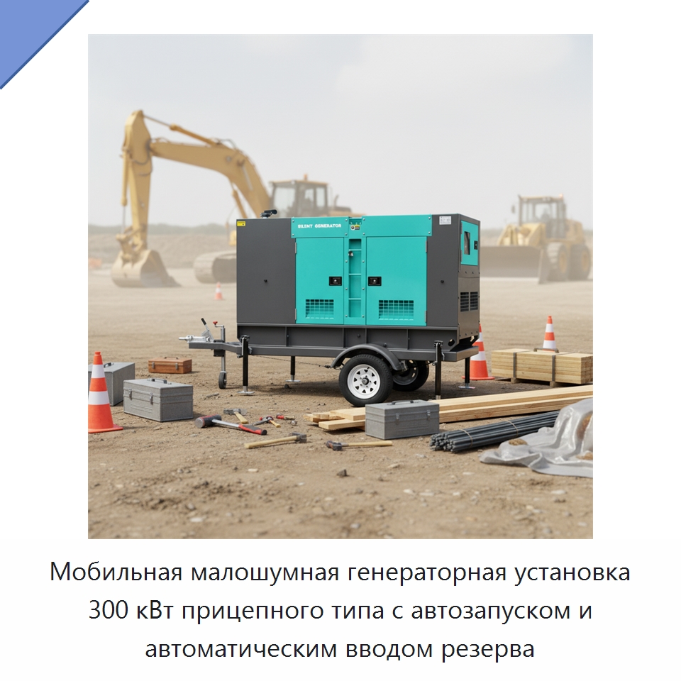 Мобильная малошумная генераторная установка 300 кВт прицепного типа с автозапуском и автоматическим вводом резерва — Дизельные генераторы
