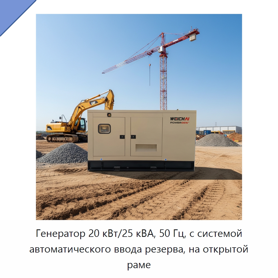 Генератор 20 кВт/25 кВА, 50 Гц, с системой автоматического ввода резерва, на открытой раме — Дизельные генераторы