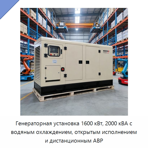Генераторная установка 1600 кВт, 2000 кВА с водяным охлаждением, открытым исполнением и дистанционным АВР — Дизельные генераторы