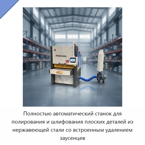 Полностью автоматический станок для полирования и шлифования плоских деталей из нержавеющей стали со встроенным удалением заусенцев