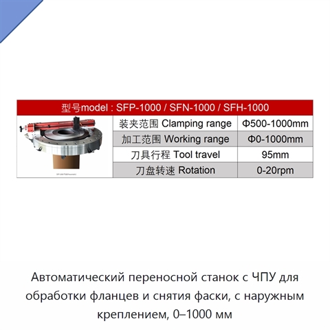 Автоматический переносной станок с ЧПУ для обработки фланцев и снятия фаски, с наружным креплением, 0–1000 мм