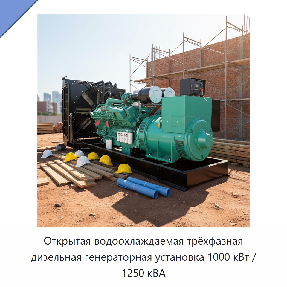 Открытая водоохлаждаемая трёхфазная дизельная генераторная установка 1000 кВт / 1250 кВА — Дизельные генераторы