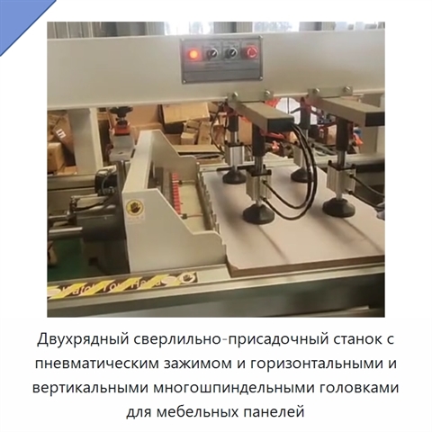 Двухрядный сверлильно-присадочный станок с пневматическим зажимом и горизонтальными и вертикальными многошпиндельными головками для мебельных панелей