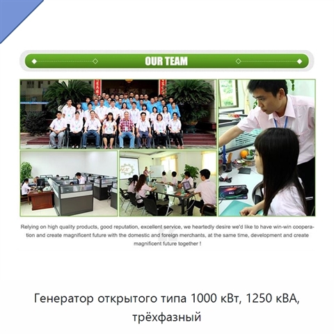 Генератор открытого типа 1000 кВт, 1250 кВА, трёхфазный
