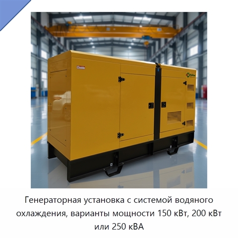 Генераторная установка с системой водяного охлаждения, варианты мощности 150 кВт, 200 кВт или 250 кВА