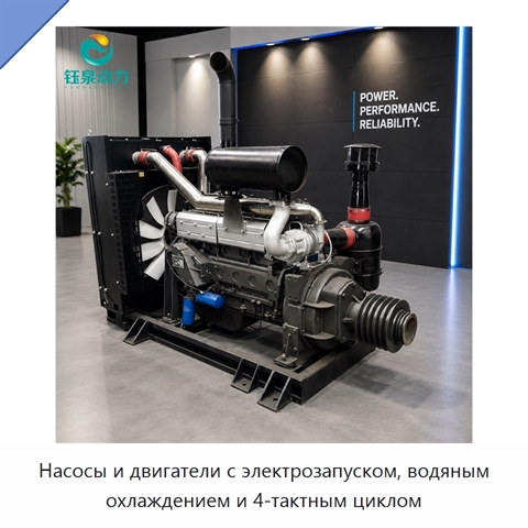 Насосы и двигатели с электрозапуском, водяным охлаждением и 4-тактным циклом