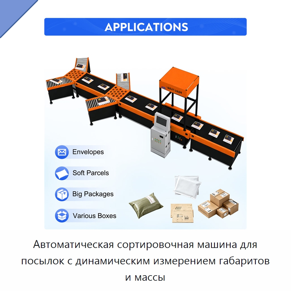Автоматическая сортировочная машина для посылок с динамическим измерением габаритов и массы — Сортировочный конвейер