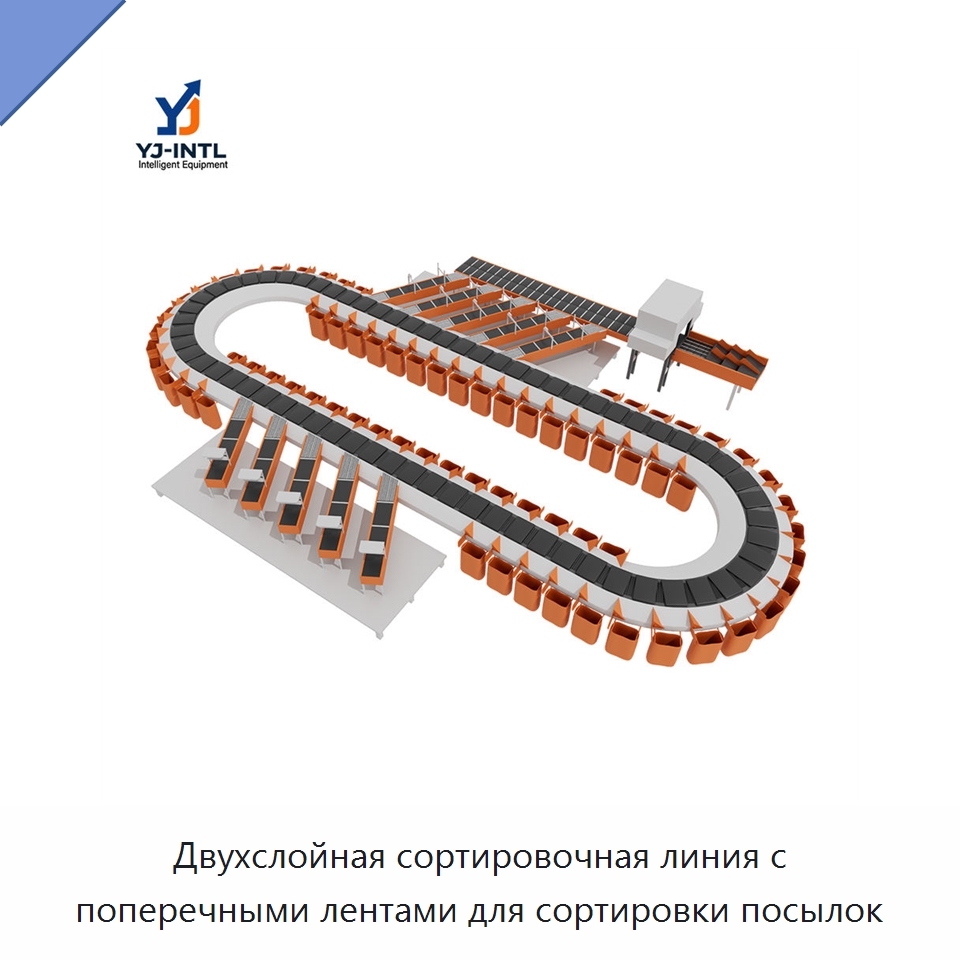Двухслойная сортировочная линия с поперечными лентами для сортировки посылок — Ленточный конвейер