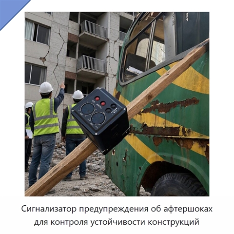 Сигнализатор предупреждения об афтершоках для контроля устойчивости конструкций