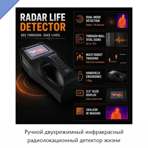 Ручной двухрежимный инфракрасный радиолокационный детектор жизни