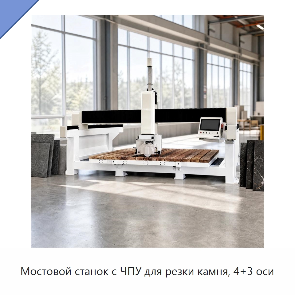 Мостовой станок с ЧПУ для резки камня, 4+3 оси — Оборудование для обработки камня