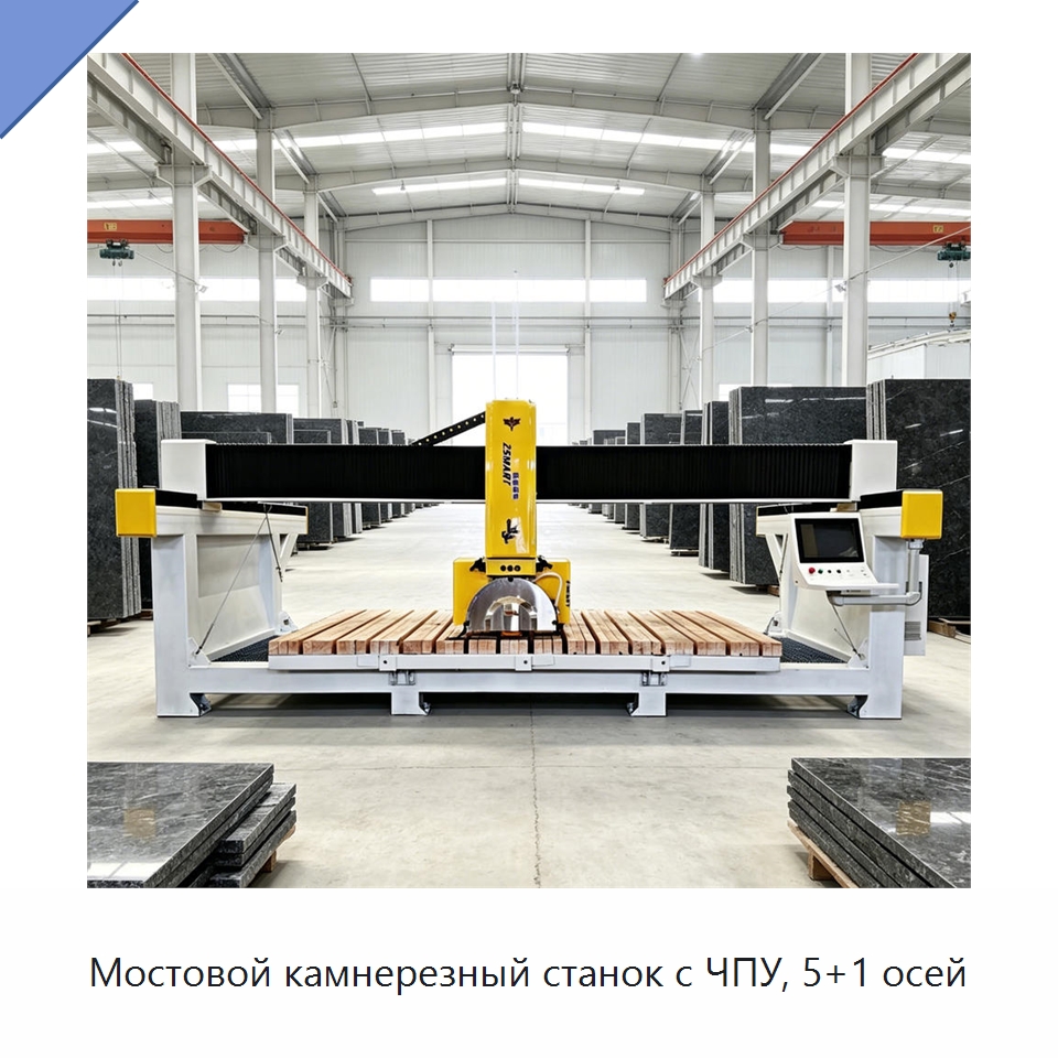 Мостовой камнерезный станок с ЧПУ, 5+1 осей — Оборудование для обработки камня