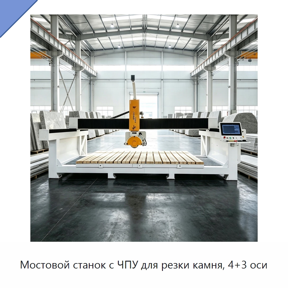 Мостовой станок с ЧПУ для резки камня, 4+3 оси — Оборудование для обработки камня
