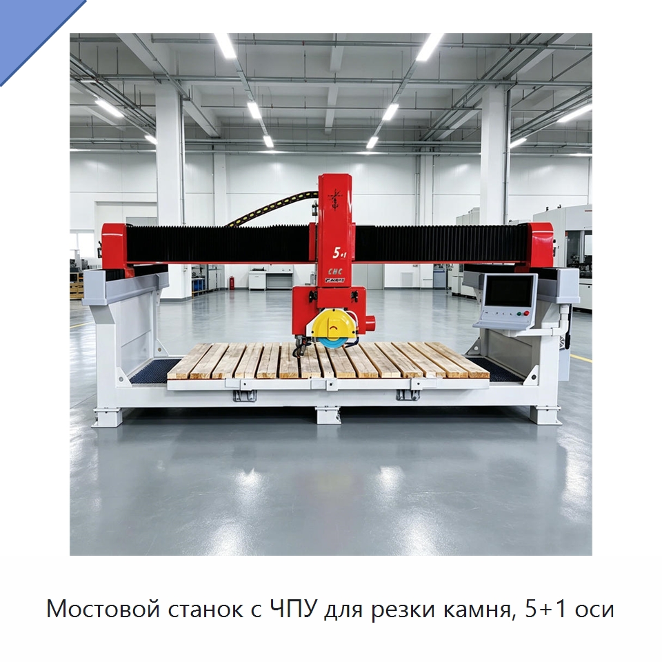 Мостовой станок с ЧПУ для резки камня, 5+1 оси — Оборудование для обработки камня