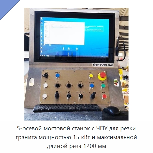 5-осевой мостовой станок с ЧПУ для резки гранита мощностью 15 кВт и максимальной длиной реза 1200 мм — Оборудование для обработки камня