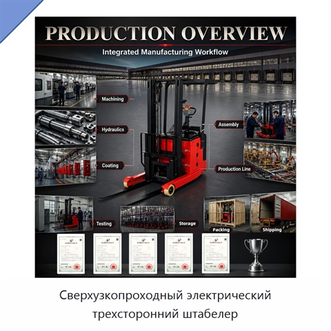 Сверхузкопроходный электрический трехсторонний штабелер