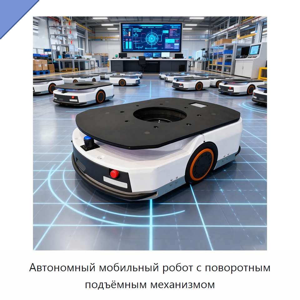 Автономный мобильный робот с поворотным подъёмным механизмом