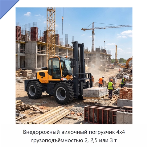 Внедорожный вилочный погрузчик 4x4 грузоподъёмностью 2, 2,5 или 3 т