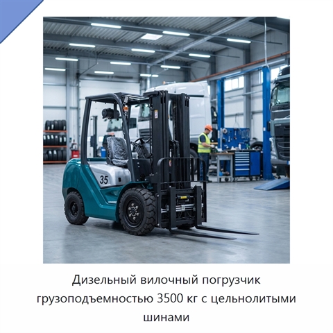 Дизельный вилочный погрузчик грузоподъемностью 3500 кг с цельнолитыми шинами