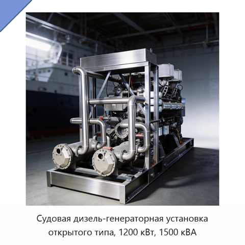 Судовая дизель-генераторная установка открытого типа, 1200 кВт, 1500 кВА