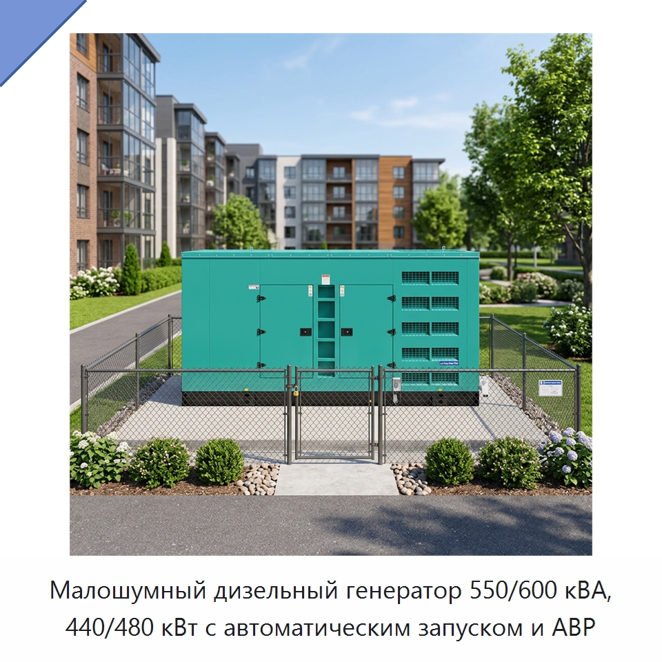 Малошумный дизельный генератор 550/600 кВА, 440/480 кВт с автоматическим запуском и АВР — Дизельные генераторы