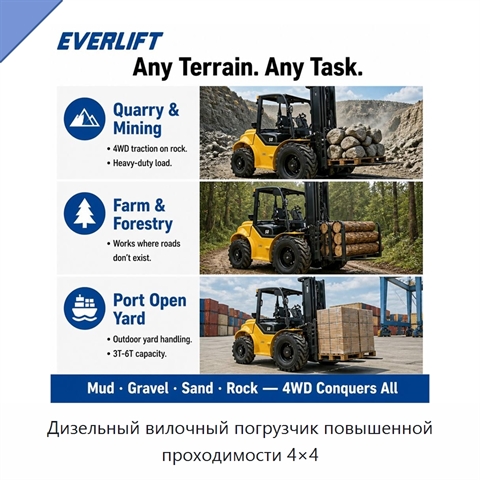 Дизельный вилочный погрузчик повышенной проходимости 4×4