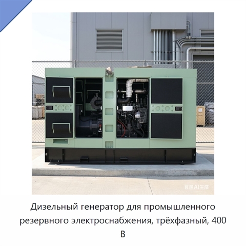 Дизельный генератор для промышленного резервного электроснабжения, трёхфазный, 400 В