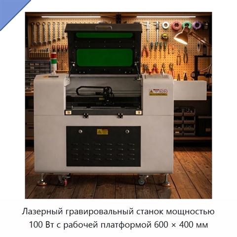 Лазерный гравировальный станок мощностью 100 Вт с рабочей платформой 600 × 400 мм