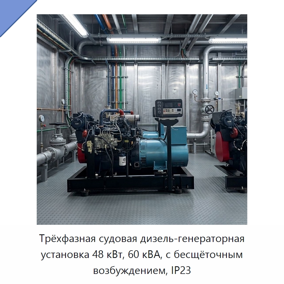 Трёхфазная судовая дизель-генераторная установка 48 кВт, 60 кВА, с бесщёточным возбуждением, IP23 — Дизельные генераторы