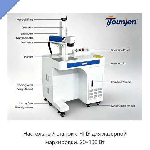 Настольный станок с ЧПУ для лазерной маркировки, 20–100 Вт