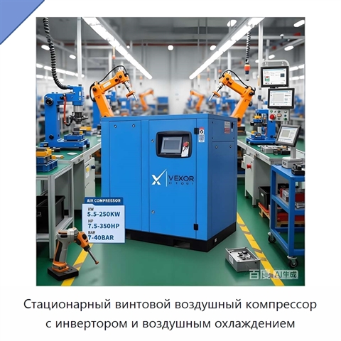 Стационарный винтовой воздушный компрессор с инвертором и воздушным охлаждением