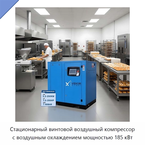 Стационарный винтовой воздушный компрессор с воздушным охлаждением мощностью 185 кВт