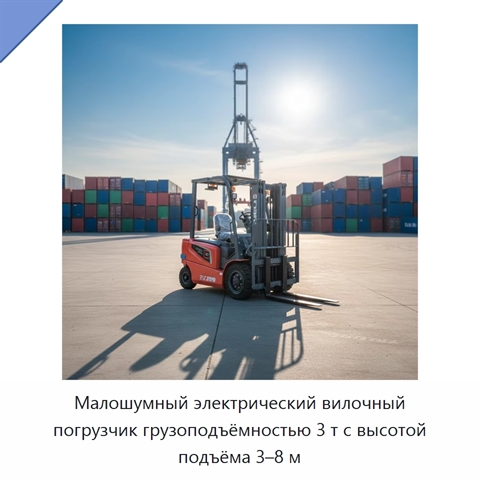 Малошумный электрический вилочный погрузчик грузоподъёмностью 3 т с высотой подъёма 3–8 м
