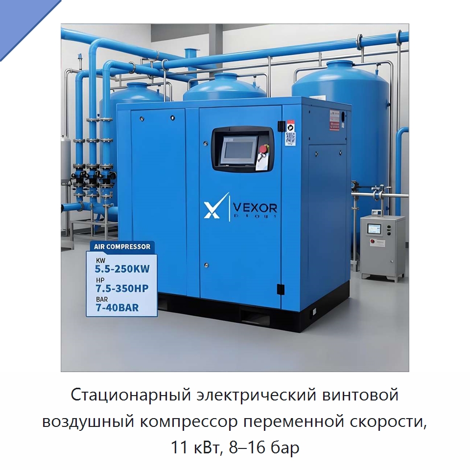 Стационарный электрический винтовой воздушный компрессор переменной скорости, 11 кВт, 8–16 бар — Промышленные компрессоры