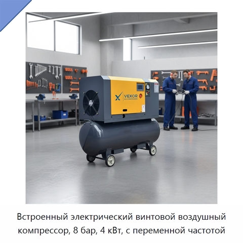 Встроенный электрический винтовой воздушный компрессор, 8 бар, 4 кВт, с переменной частотой