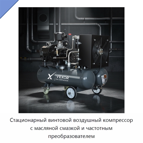 Стационарный винтовой воздушный компрессор с масляной смазкой и частотным преобразователем