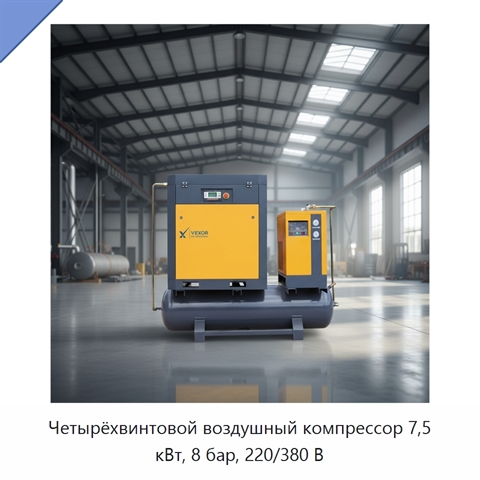 Четырёхвинтовой воздушный компрессор 7,5 кВт, 8 бар, 220/380 В