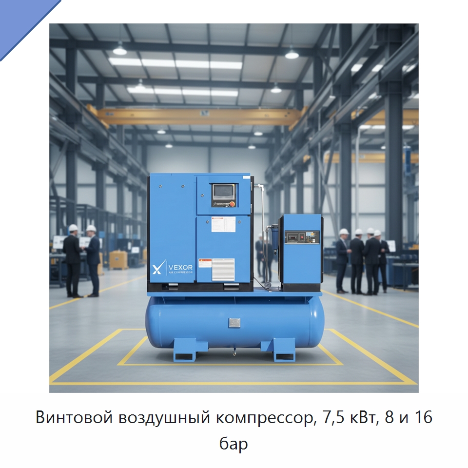 Винтовой воздушный компрессор, 7,5 кВт, 8 и 16 бар — Промышленные компрессоры