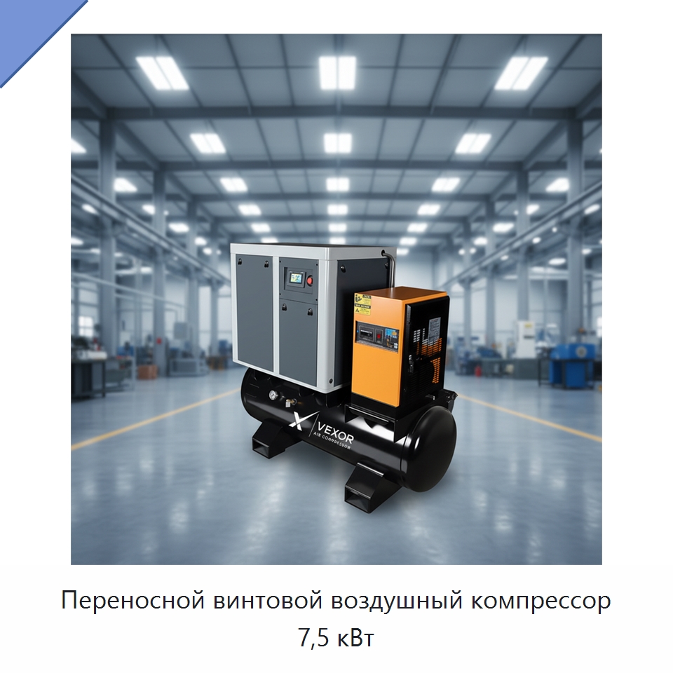 Переносной винтовой воздушный компрессор 7,5 кВт — Промышленные компрессоры