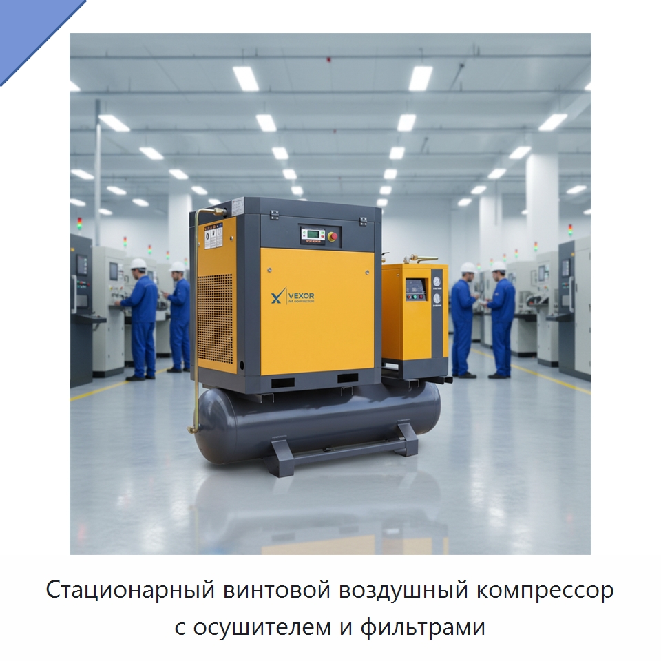 Стационарный винтовой воздушный компрессор с осушителем и фильтрами — Промышленные компрессоры