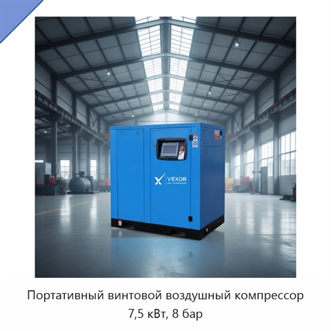 Портативный винтовой воздушный компрессор 7,5 кВт, 8 бар