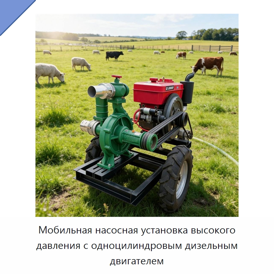 Мобильная насосная установка высокого давления с одноцилиндровым дизельным двигателем — Насосы