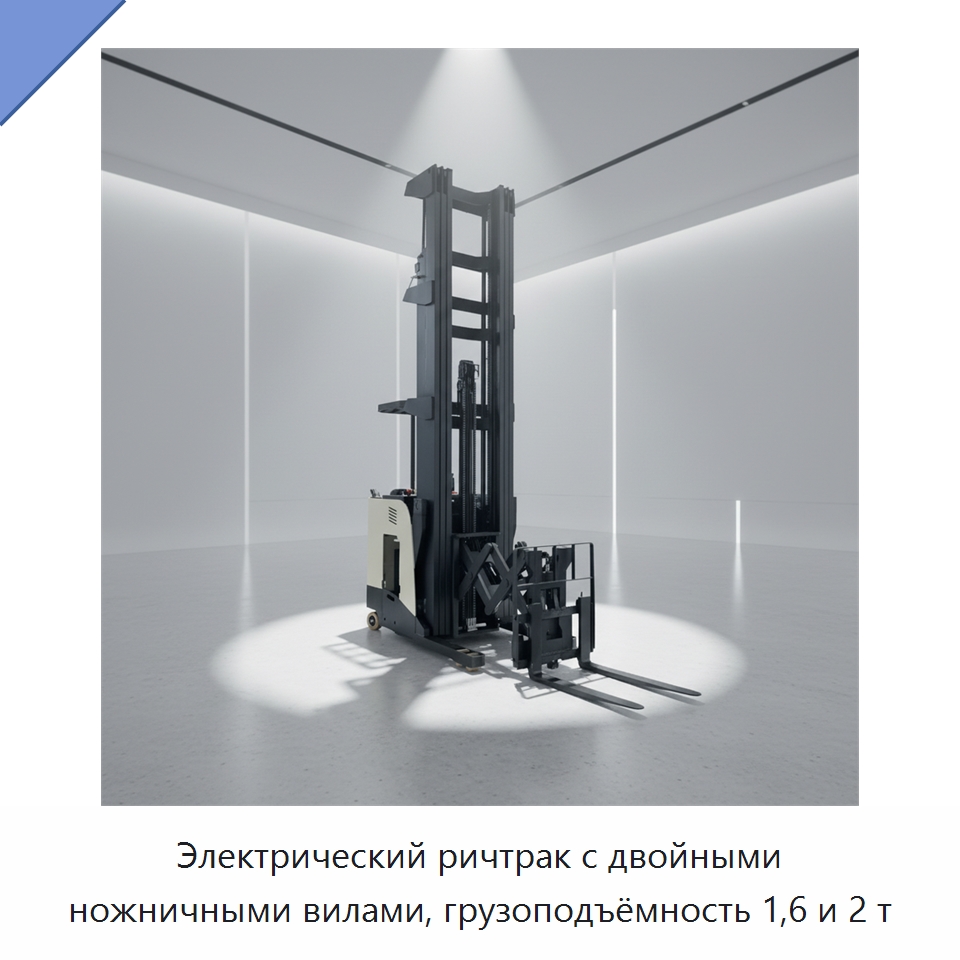 Электрический ричтрак с двойными ножничными вилами, грузоподъёмность 1,6 и 2 т — Вилочные погрузчики