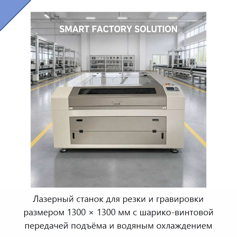 Лазерный станок для резки и гравировки размером 1300 × 1300 мм с шарико-винтовой передачей подъёма и водяным охлаждением — Станки лазерной резки