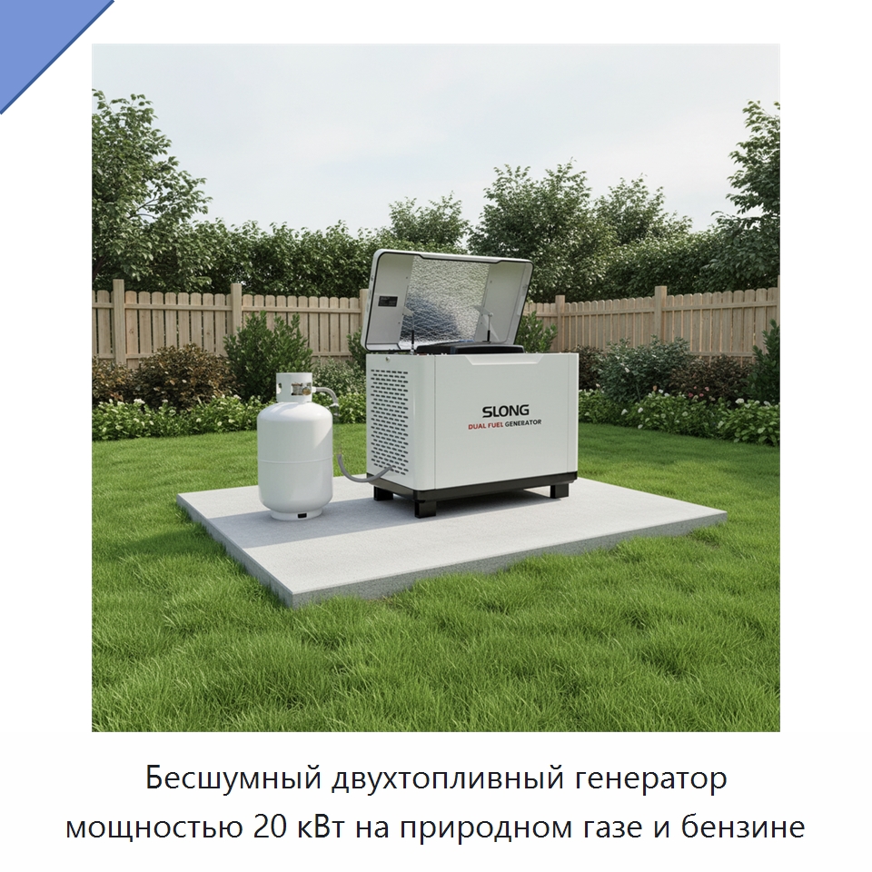 Бесшумный двухтопливный генератор мощностью 20 кВт на природном газе и бензине — Бензиновые генераторы
